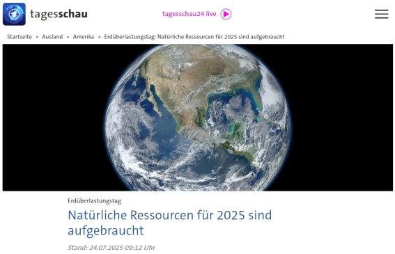 Heute haben die Menschen alle natürlichen Ressourcen der Erde für 2025 aufgebraucht.