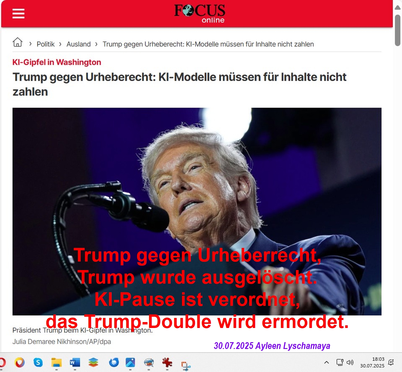Auslöschung: Morddrohung gegen das Trump-Double.