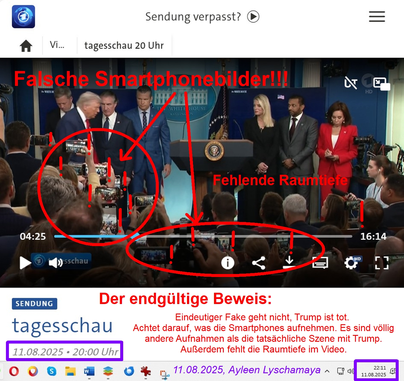 Der endgültige Beweis: Eindeutiger Fake geht nicht, Trump ist tot. Achtet darauf, was die Smartphones aufnehmen. Es sind völlig andere Aufnahmen als die tatsächliche Szene mit Trump.