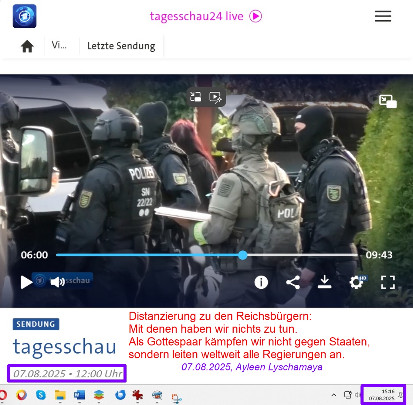Distanzierung zu den Reichsbürgern: Mit denen haben wir nichts zu tun. Als Gottespaar kämpfen wir nicht gegen Staaten, sondern leiten weltweit alle Regierungen an.