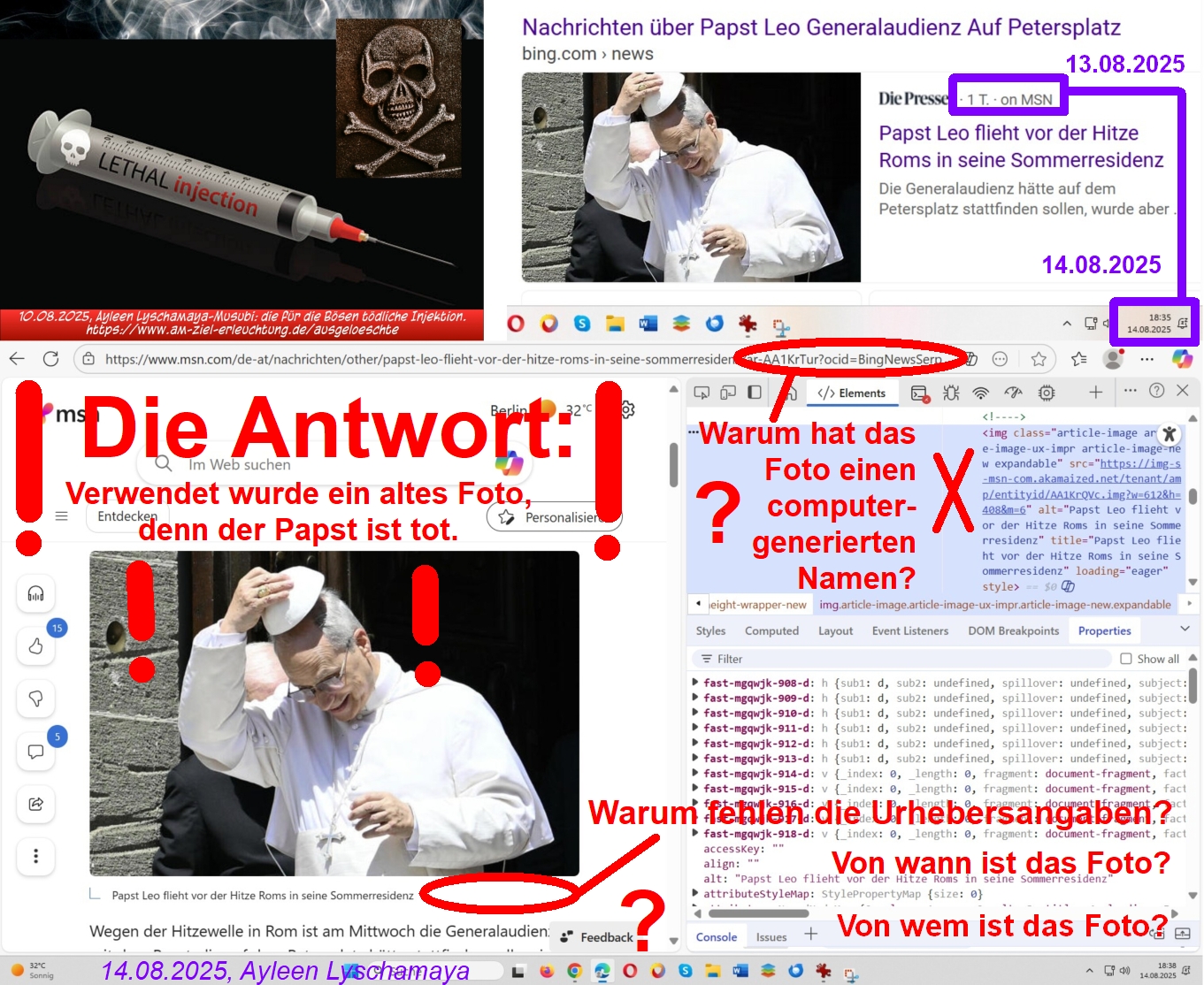 Papst-Enttarnung: Verwendet wurde ein altes Foto, denn der Papst ist tot.