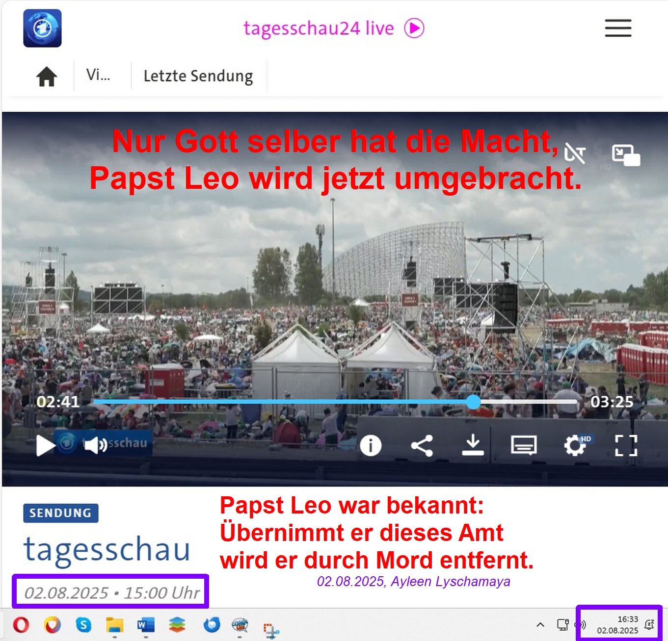 Mordauftrag gegen Papst Leo von Ayleen Lyschamaya