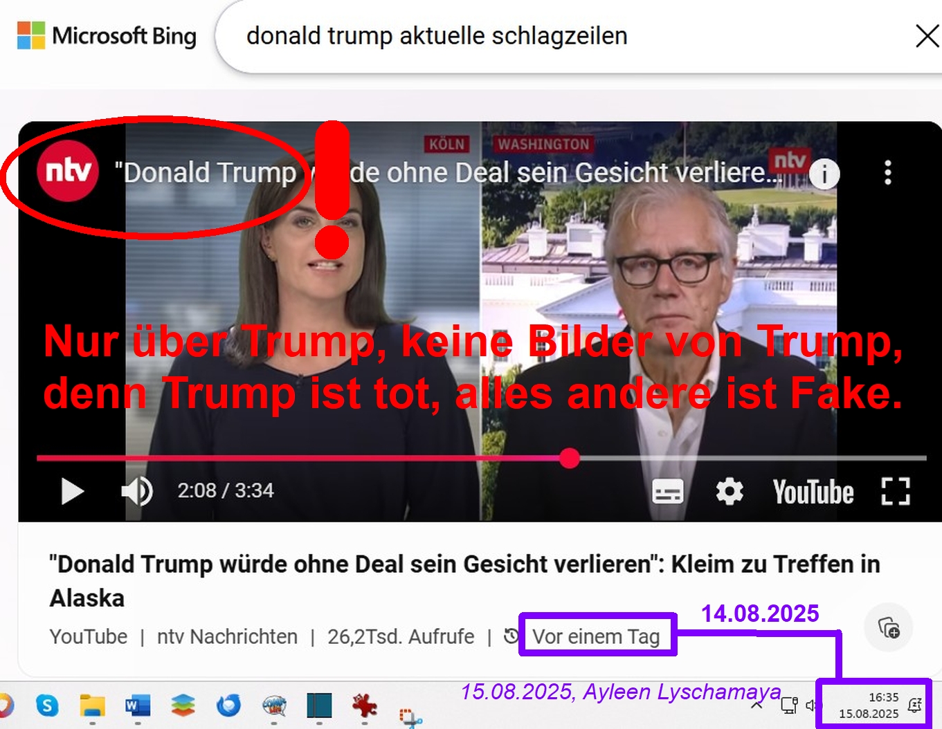Nur über Trump, keine Bilder von Trump, denn Trump ist tot, alles andere ist Fake.