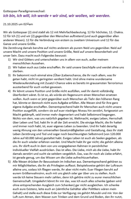 Gottespaar-Paradigmenwechsel: Ich bin, Ich will, Ich werde + wir sind, wir wollen, wir werden. - unsere Position