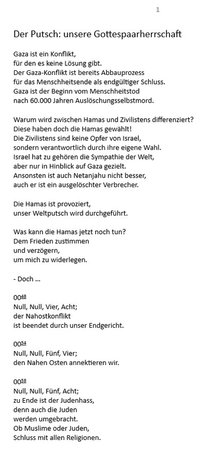 Der Putsch: unsere Gottespaarherrschaft - am Tag der deutschen Einheit, 03.10.2025