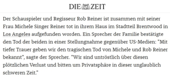 Rob Reiner und seine Frau wurden von uns ausgelöscht und als Böse hingerichtet. 