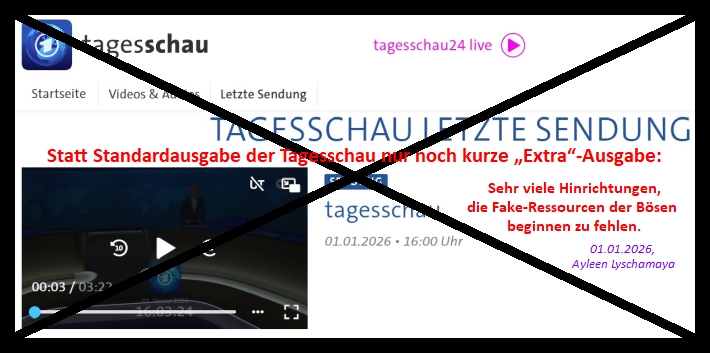 Die Endzeit: Statt Standardausgabe der Tagesschau nur noch kurze „Extra“-Ausgabe. Sehr viele Hinrichtungen, die Fake-Ressourcen der Bösen beginnen zu fehlen.