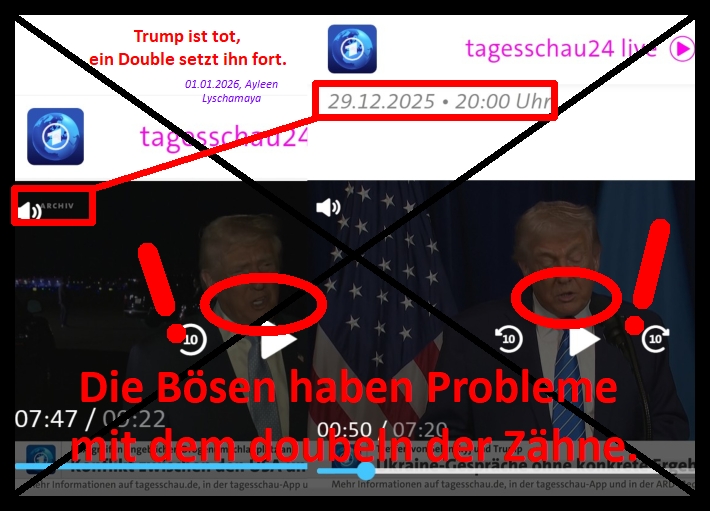 Zeitenwende: die Endzeit: Trump ist tot, ein Double setzt ihn fort. (Die Bösen haben Probleme mit dem doubeln der Zähne)
