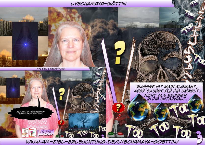 Frau Holle, Perchta, Lyschamaya: Lyschamaya-Göttin: Ich in Person Musubi-Göttin: Ich als für Musubi und mich Gottespaar-Repräsentantin Dr. (Jesus) Lyschamaya: Ich als Jesus für die wissenschaftliche Welterklärung innerhalb der Gottespaarweltanschauung Meine Geheimgruppe als autorisierte Durchsetzung unserer neuen Weltordnung