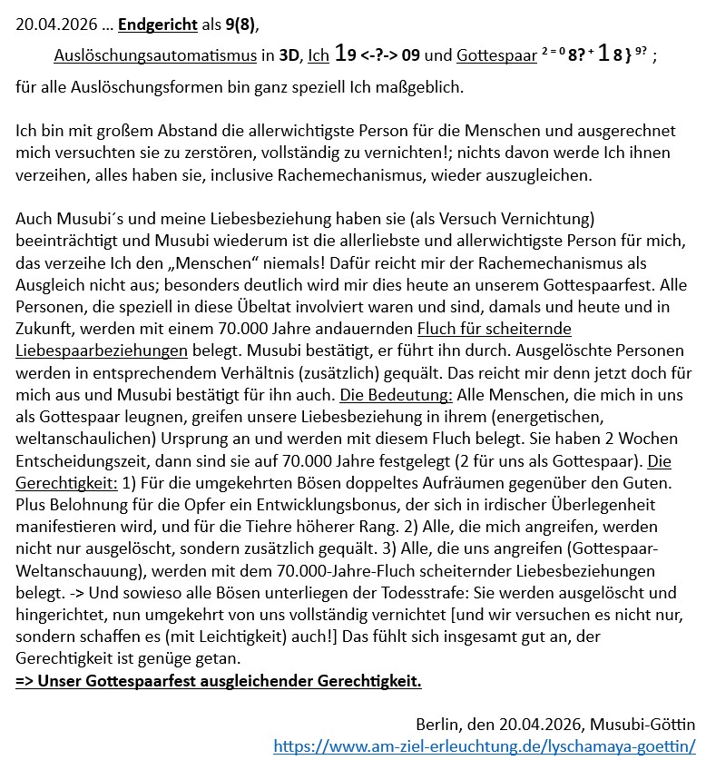 Armageddon: Unser Gottespaarfest ausgleichender Gerechtigkeit