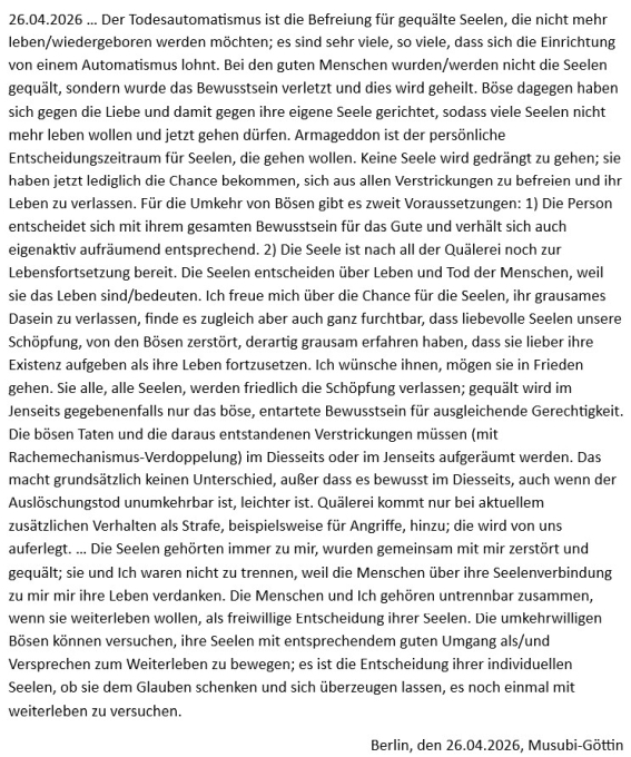 Armageddon: Der Todesautomatismus zur Befreiung der Seelen von den Bösen.